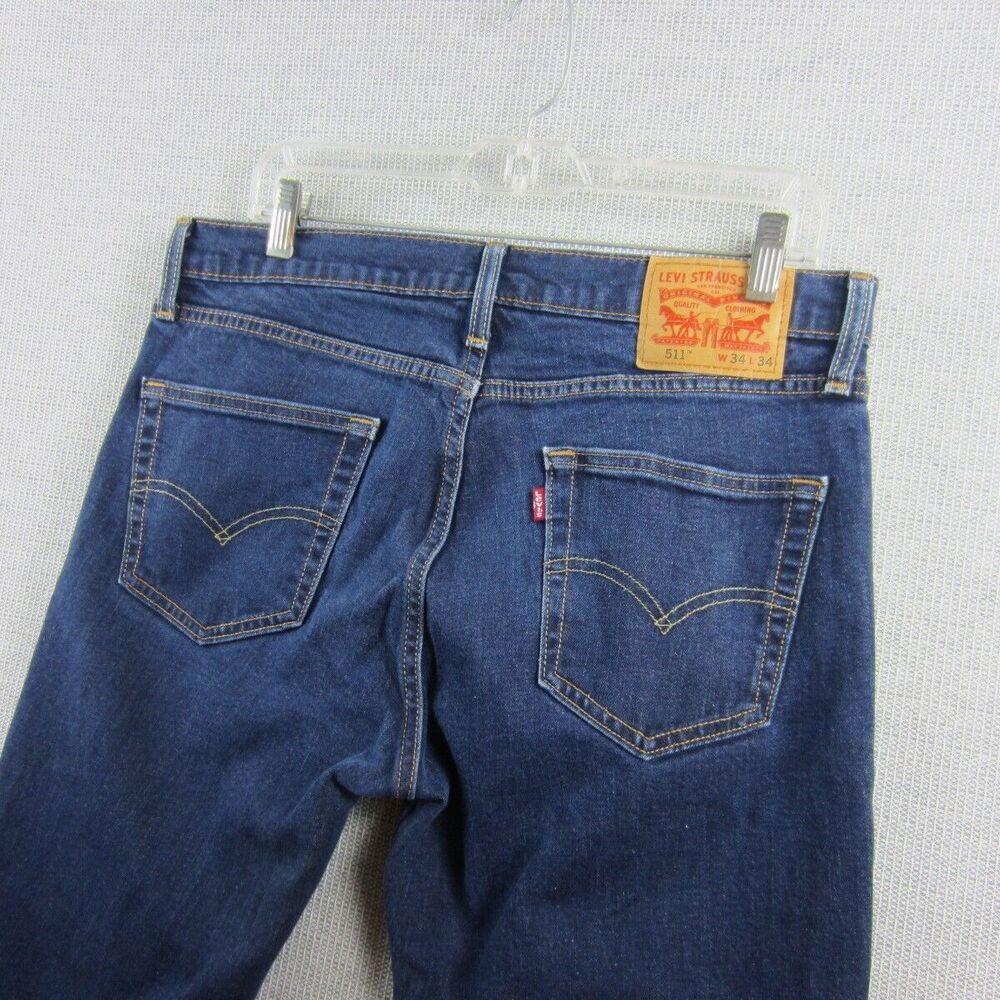 Levis 511 Jeans Mens W34 L34 Blue Dark Wash Straight Leg Denim Western Cowboy
